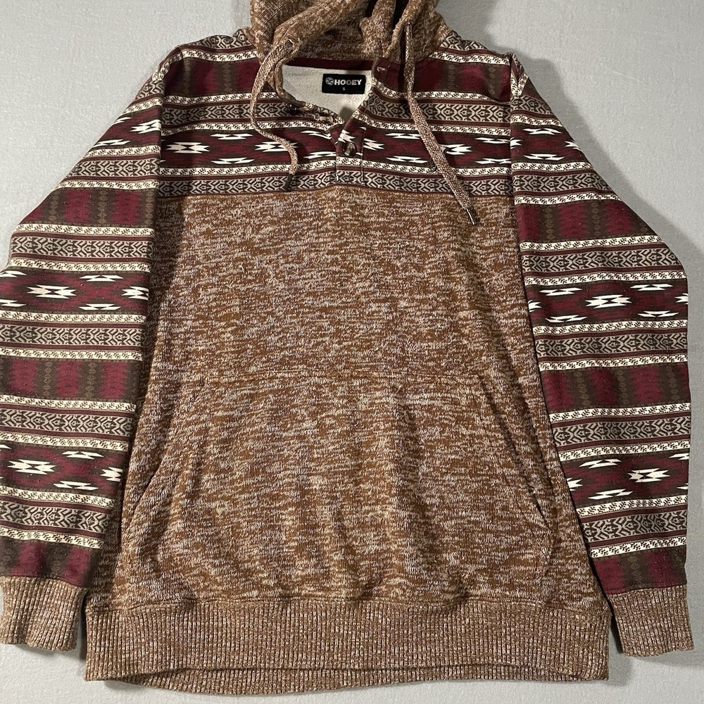 Hooey Brown and Maroon Patterned Pullover Hoodie - Picture 3 of 7